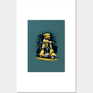 dog riding a scooter Posters and Art